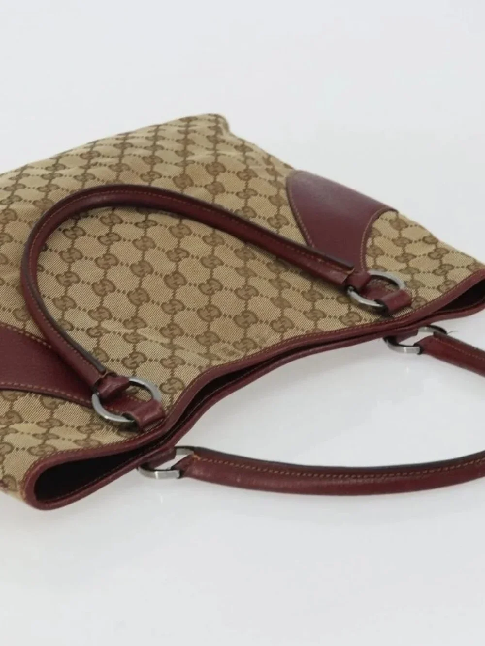 GUCCI GG Canvas Tote Bag Beige Silver 113016 Auth 175746